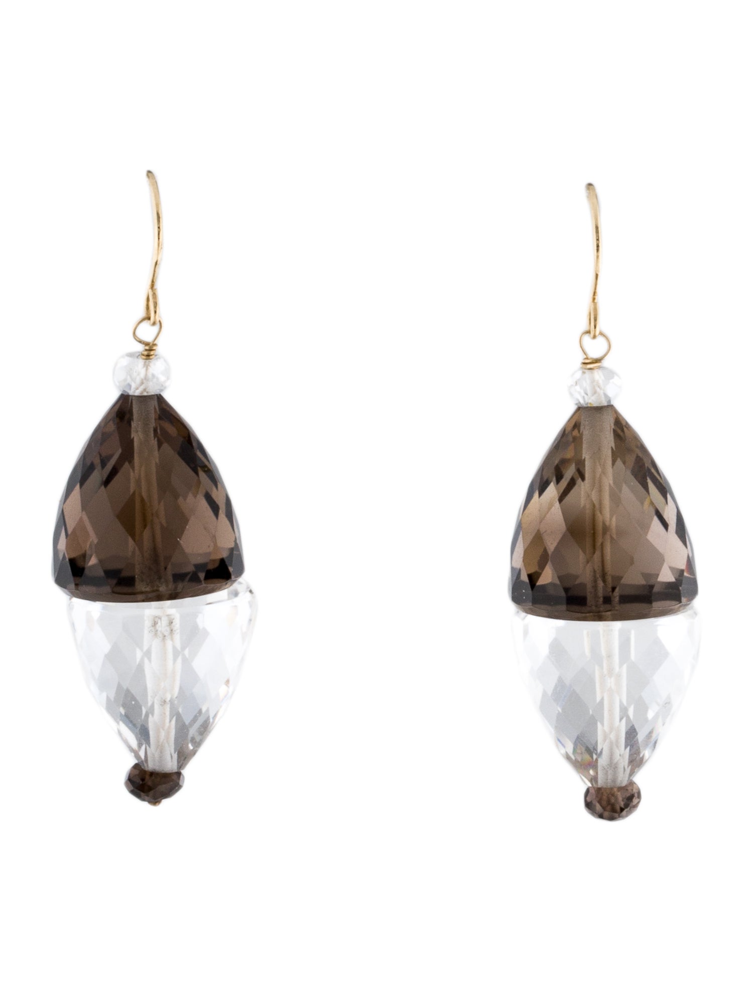Earrings 14K Smoky Quartz & Quartz Drop Earrings