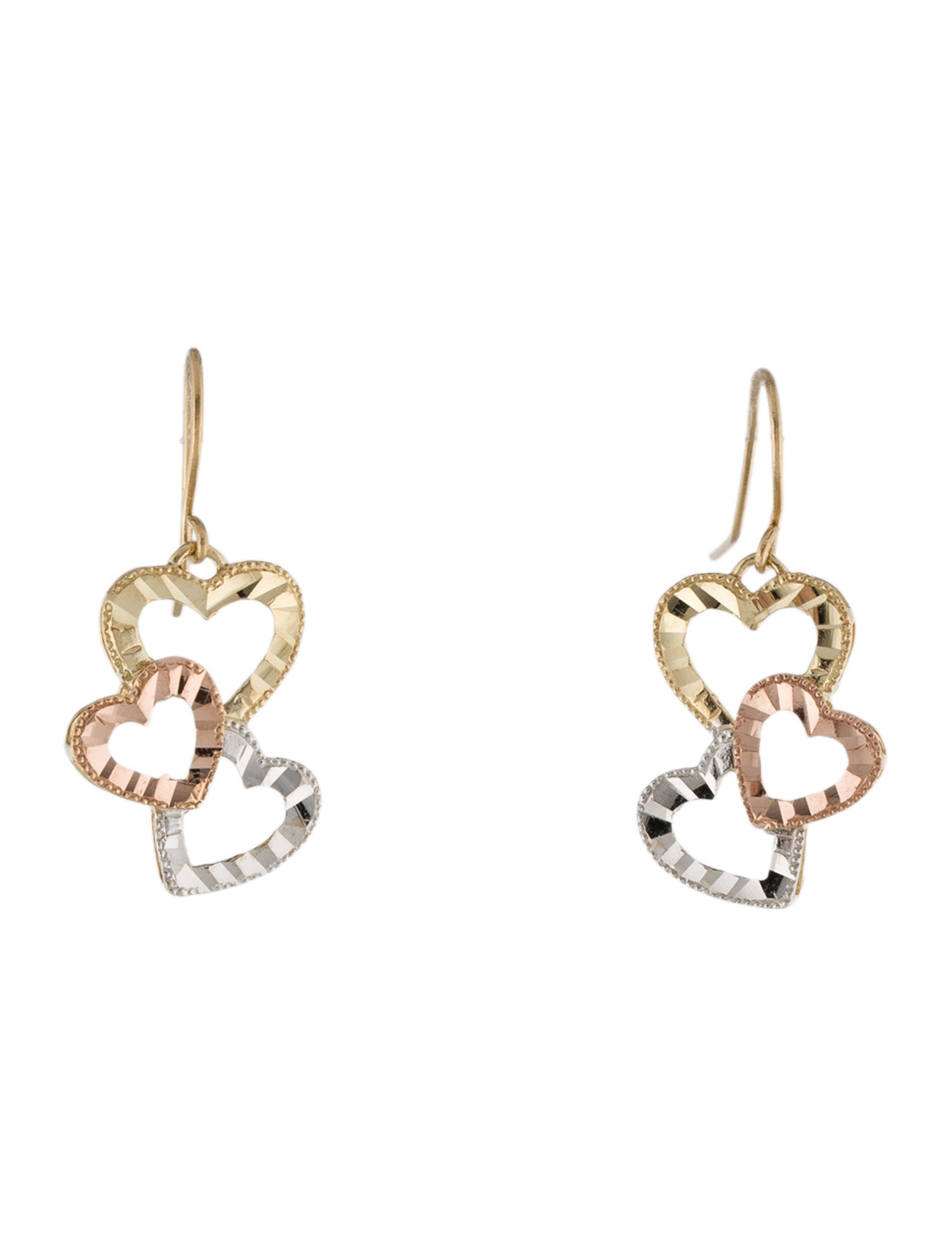 Earrings 14K Tri-Color Heart Drop Earrings