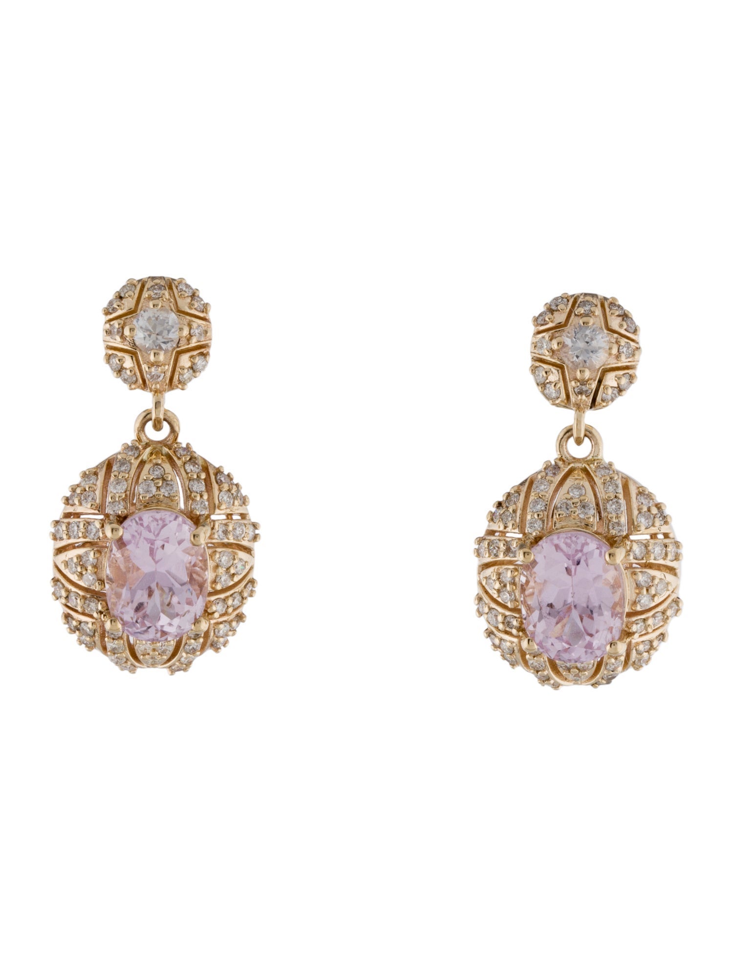 Earrings 14K Kunzite, Sapphire & Diamond Drop Earrings