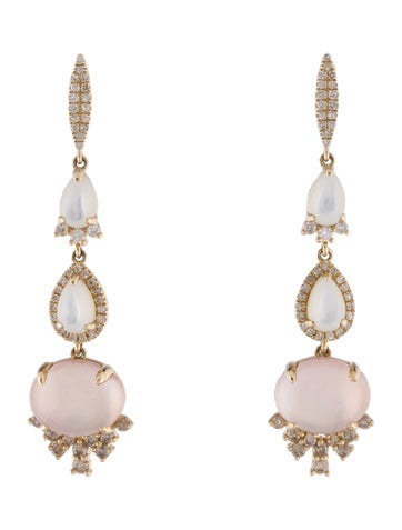 Earrings Drop 14K Diamond & Mother Of Pearl