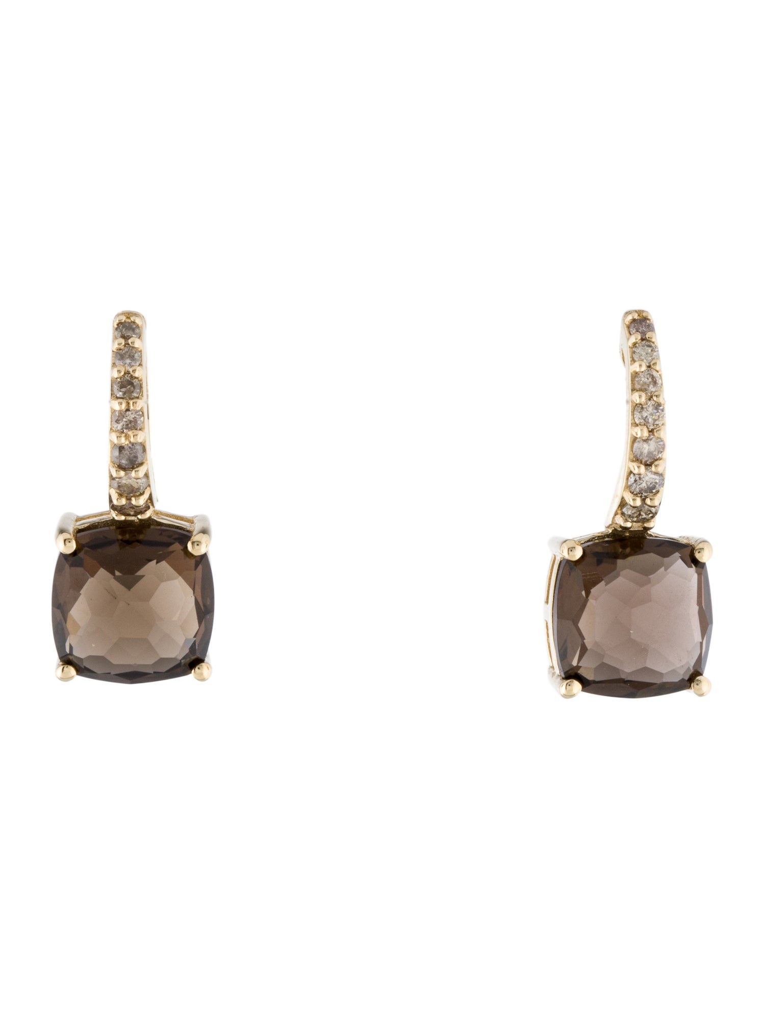 Earrings 14K Smoky Quartz & Diamond Drop Earrings