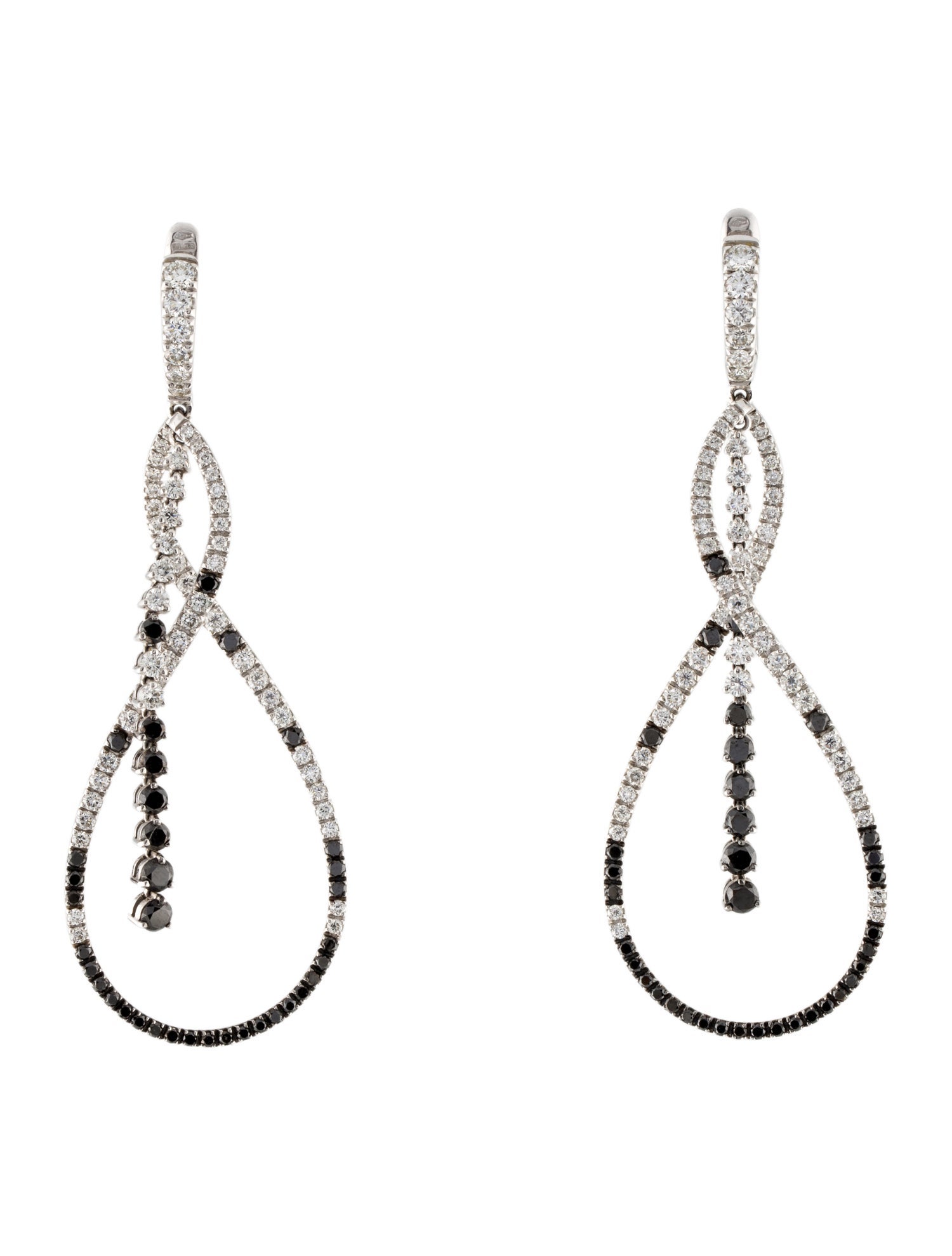Earrings 18K 4.89ctw Black & White Diamond Drop Earclips