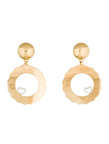 18K Diamond Heart Accented Drop Earrings