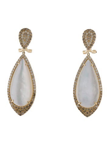 Earrings Drop 14K Mother of Pearl & Diamond