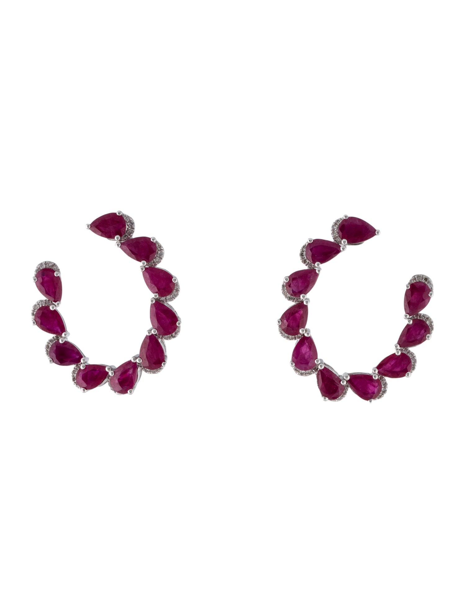Earrings 14K Ruby & Diamond Curved Drop