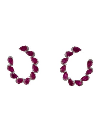 Earrings 14K Ruby & Diamond Curved Drop