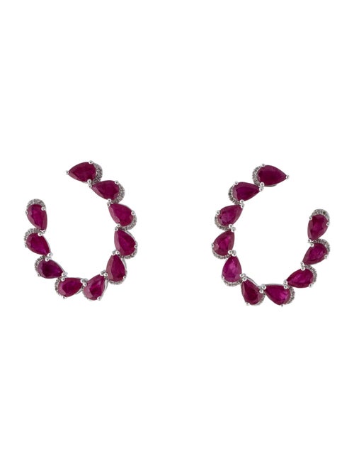 Earrings 14K Ruby & Diamond Curved Drop