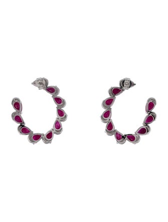 Earrings 14K Ruby & Diamond Curved Drop