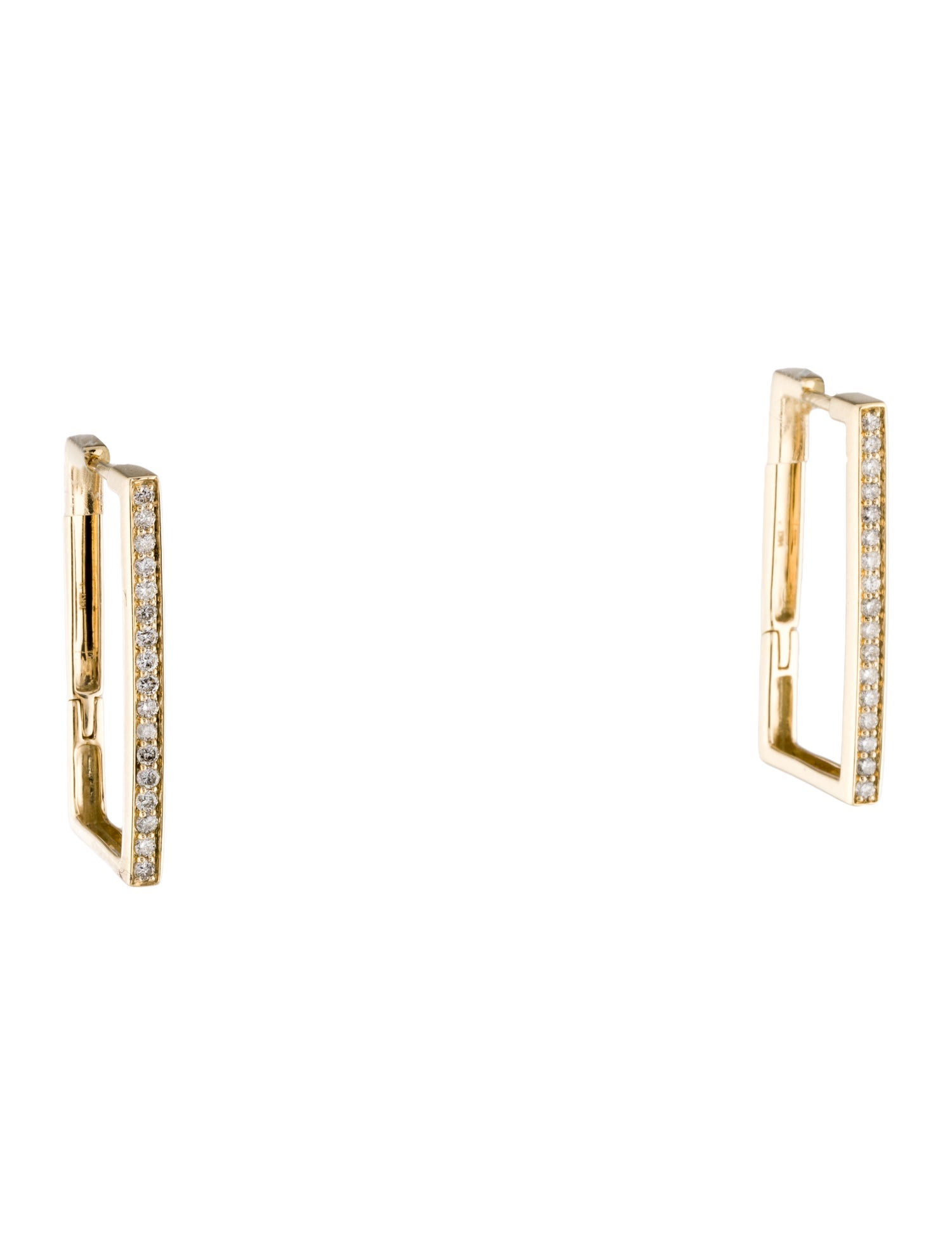 Earrings 14K Diamond Rectangular Hoop Earrings