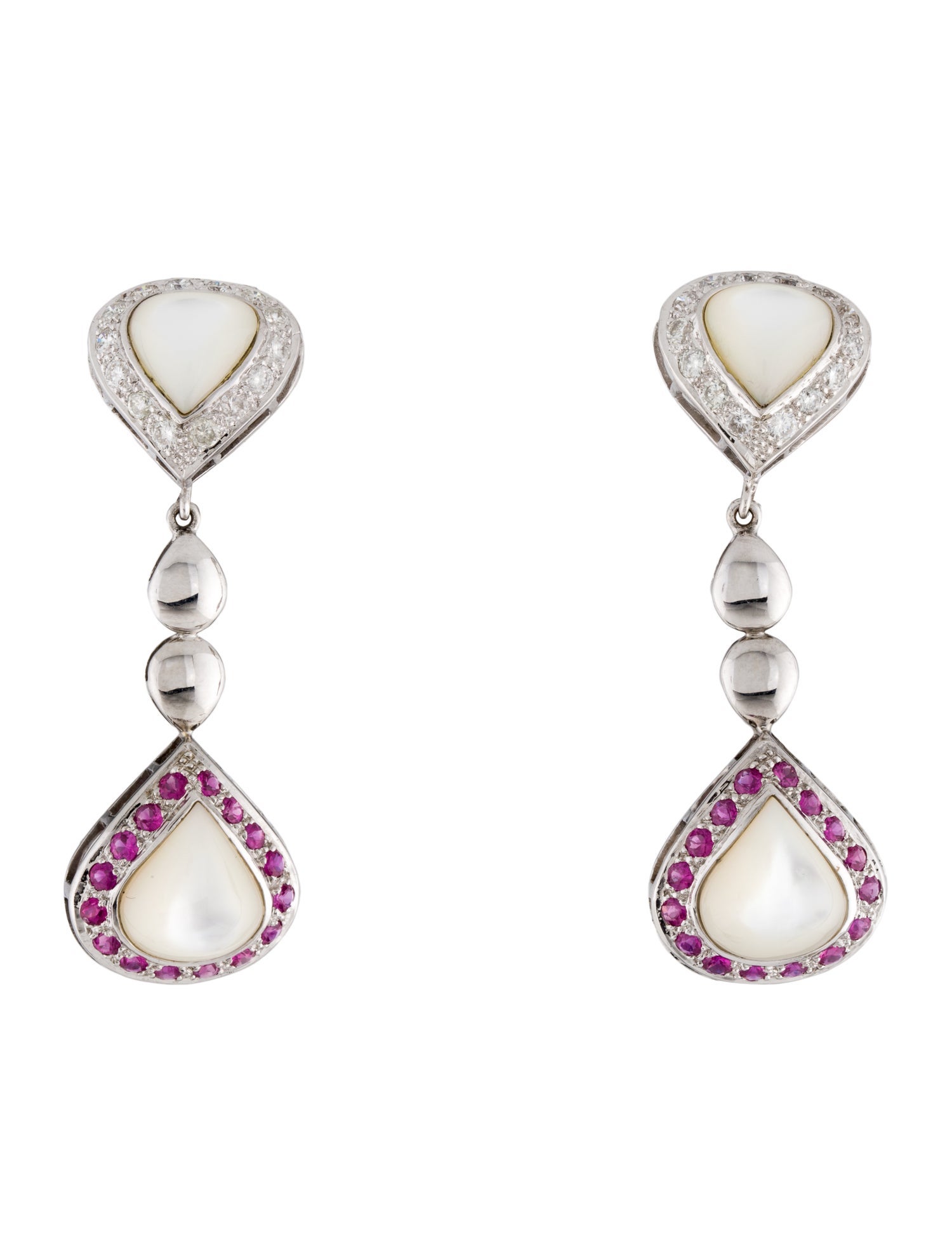 Earrings Kanaris 18K Mother of Pearl, Ruby & Diamond Drop
