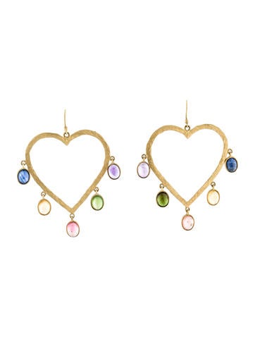 18K Multi Colored Gemstone Heart Earrings