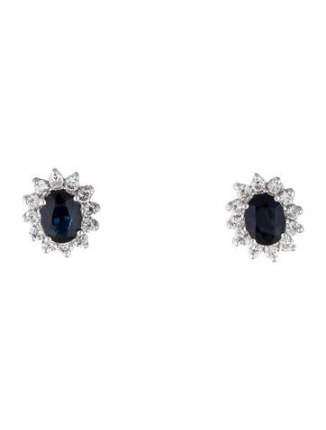 18K Diamond & Sapphire Halo Stud Earrings