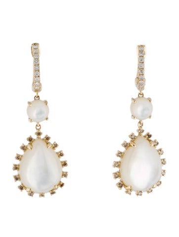 Earrings Drop 14K Mother of Pearl & Diamond