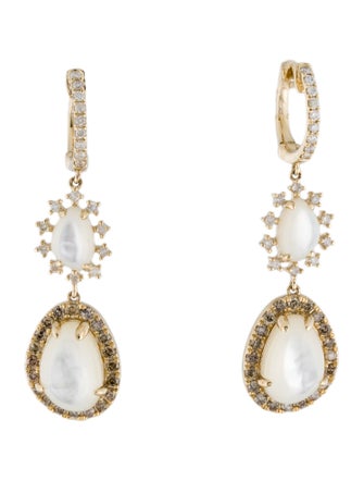 Earrings 14K Mother of Pearl & Diamond Drop Earrings