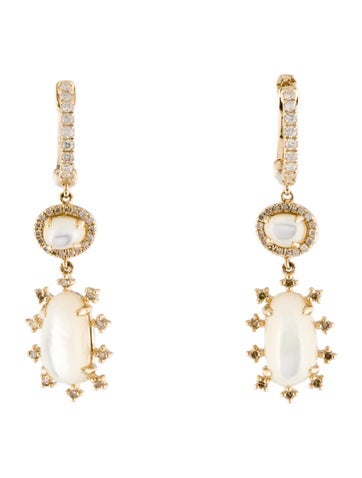 Earrings Drop 14K Mother of Pearl & Diamond