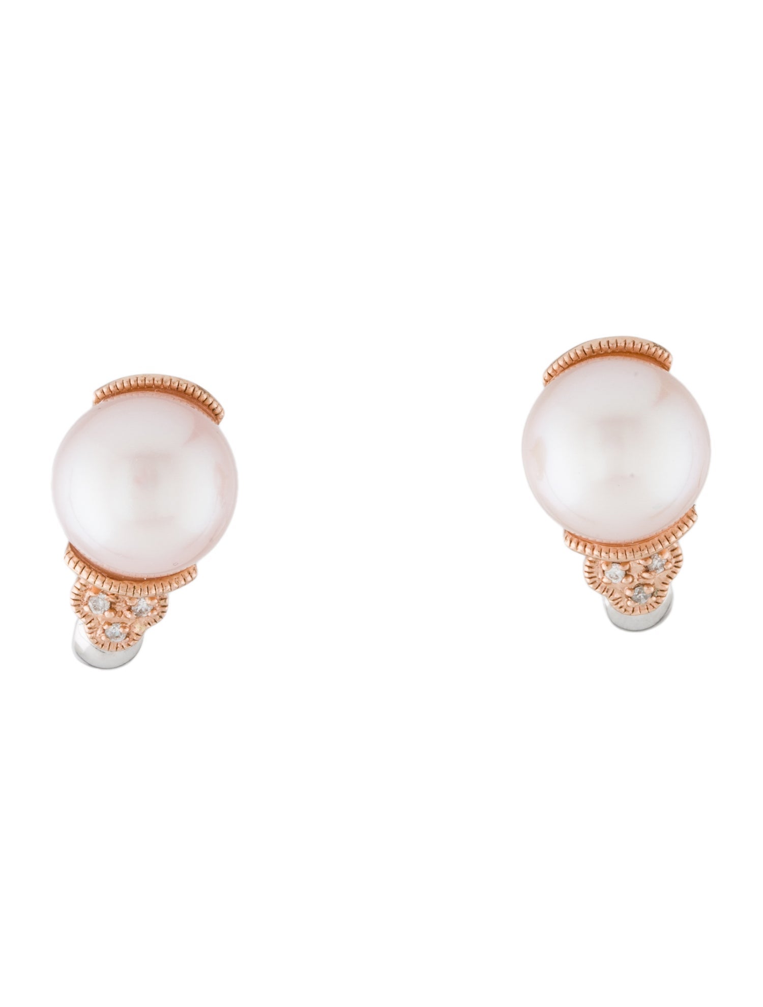 Earrings 14K Pearl & Diamond Stud Earrings 14K Rose Gold Drop