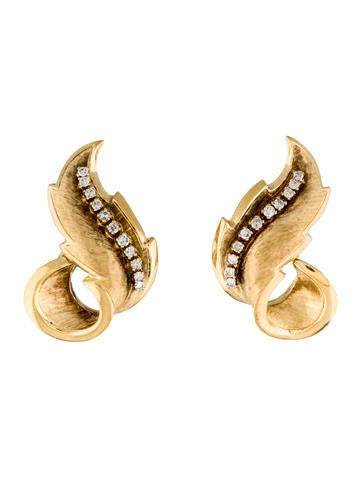 18K Diamond Leaf Clip-On Earrings