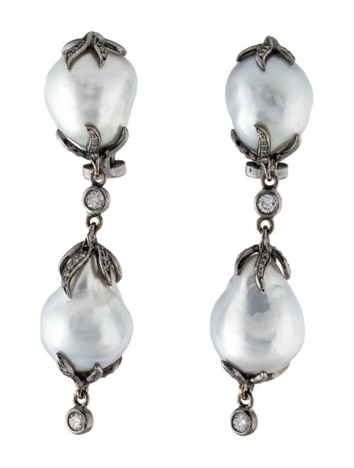 Earrings 18K Pearl & Diamond Drop Earrings