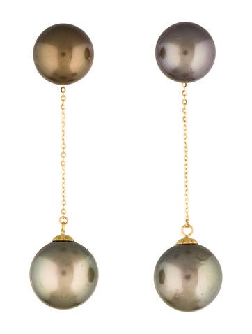 18K Double Pearl Drop Earrings