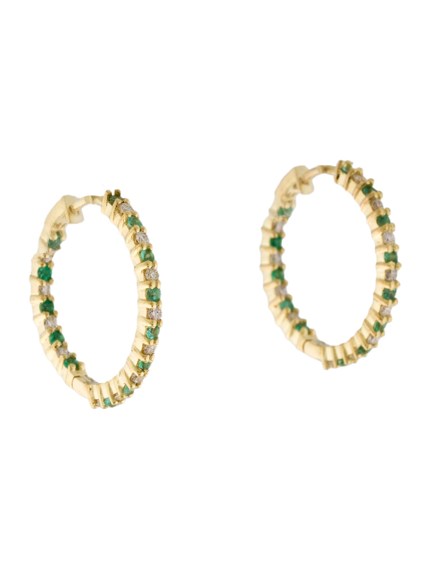Earrings 14K Emerald & Diamond Hoop Earrings