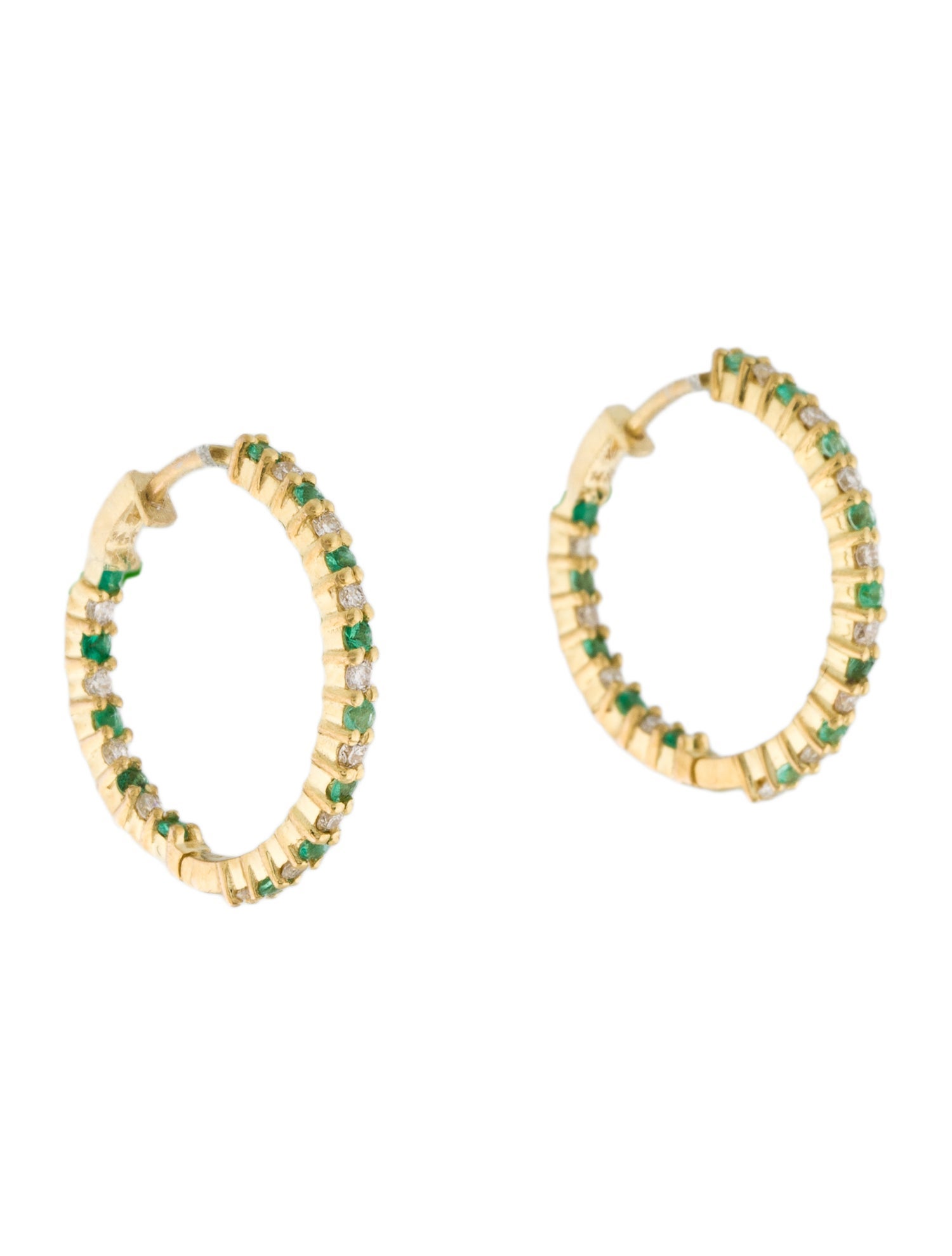 Earrings 14K Emerald & Diamond Hoop Earrings