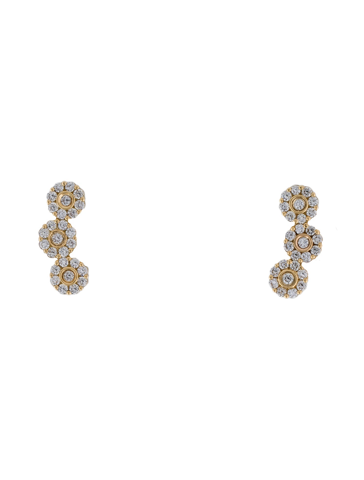 Earrings 18K Diamond Triple Flower Stud Earrings
