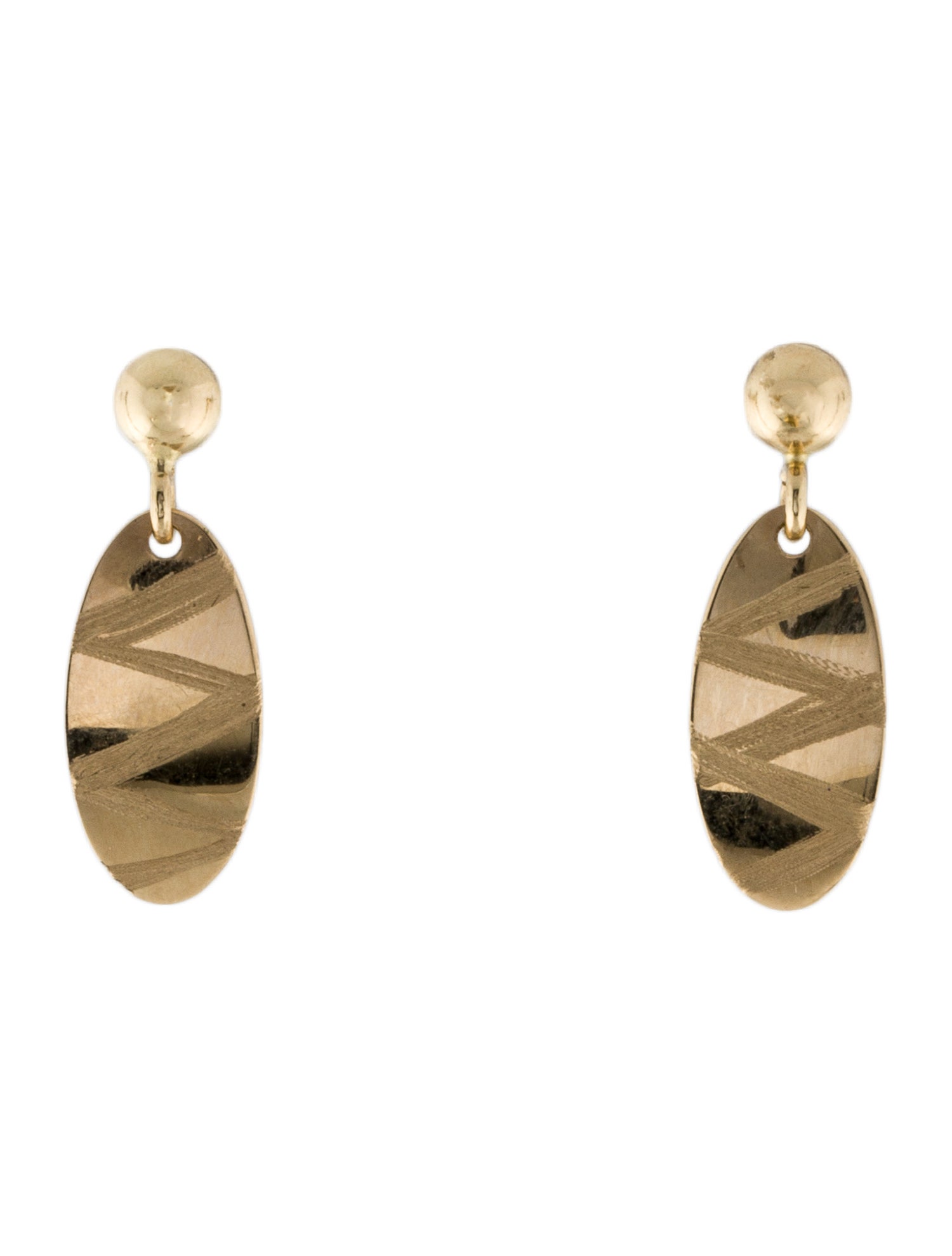 Earrings 14K Oval Zig- Zag Drop Earrings