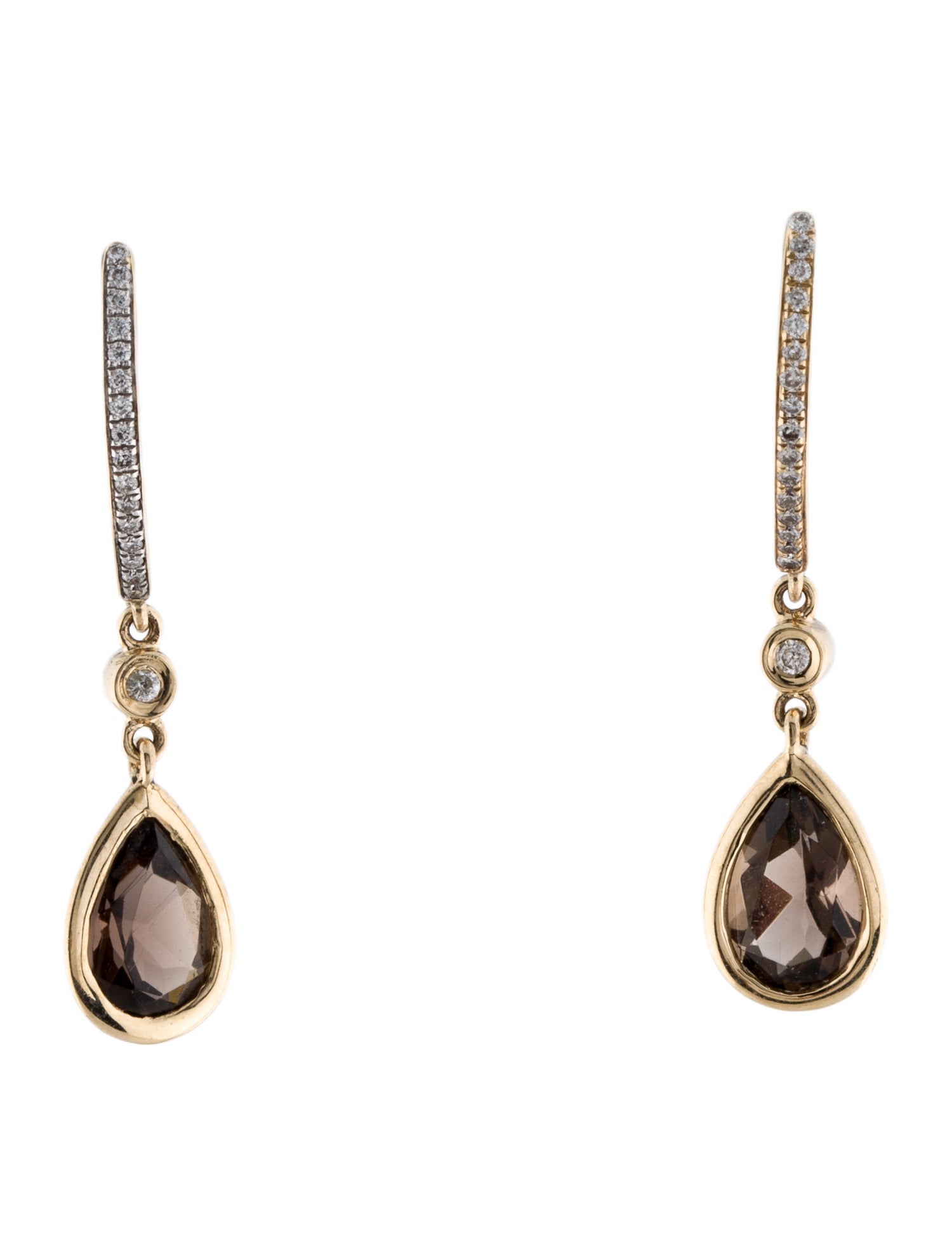 Earrings 14K Smoky Quartz & Diamond Drop Earrings