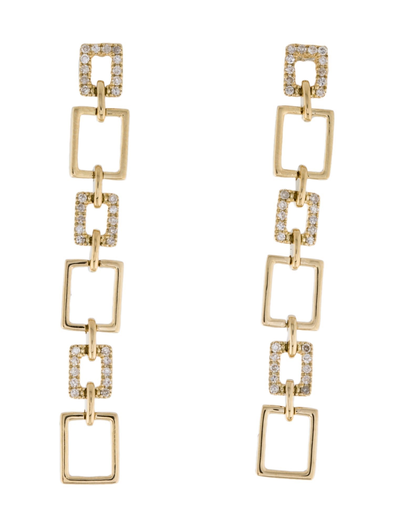 Earrings 14K Diamond Square Open Link Drop