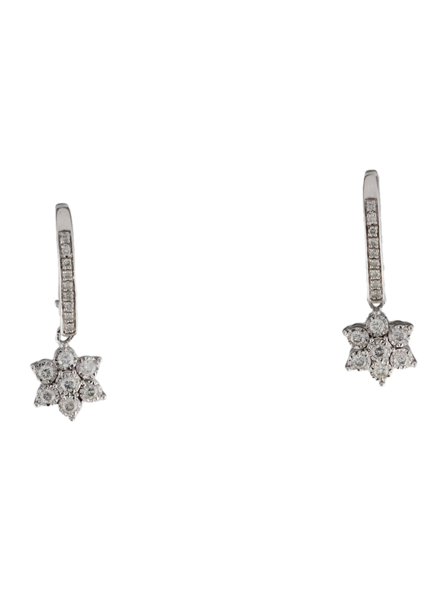Earrings 14K Diamond Flower Drop Earrings