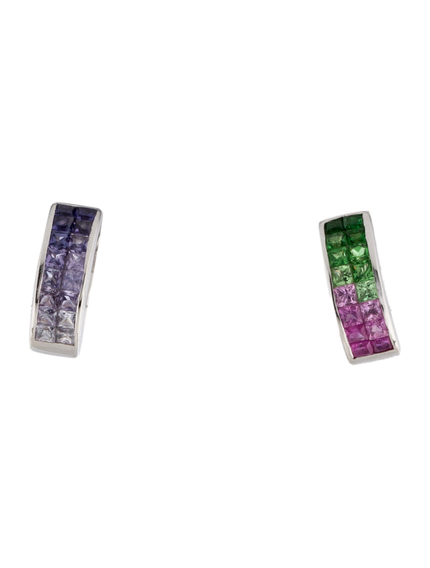 Earrings 18K Sapphire, Ruby & Tsavorite Garnet Earclip Earrings