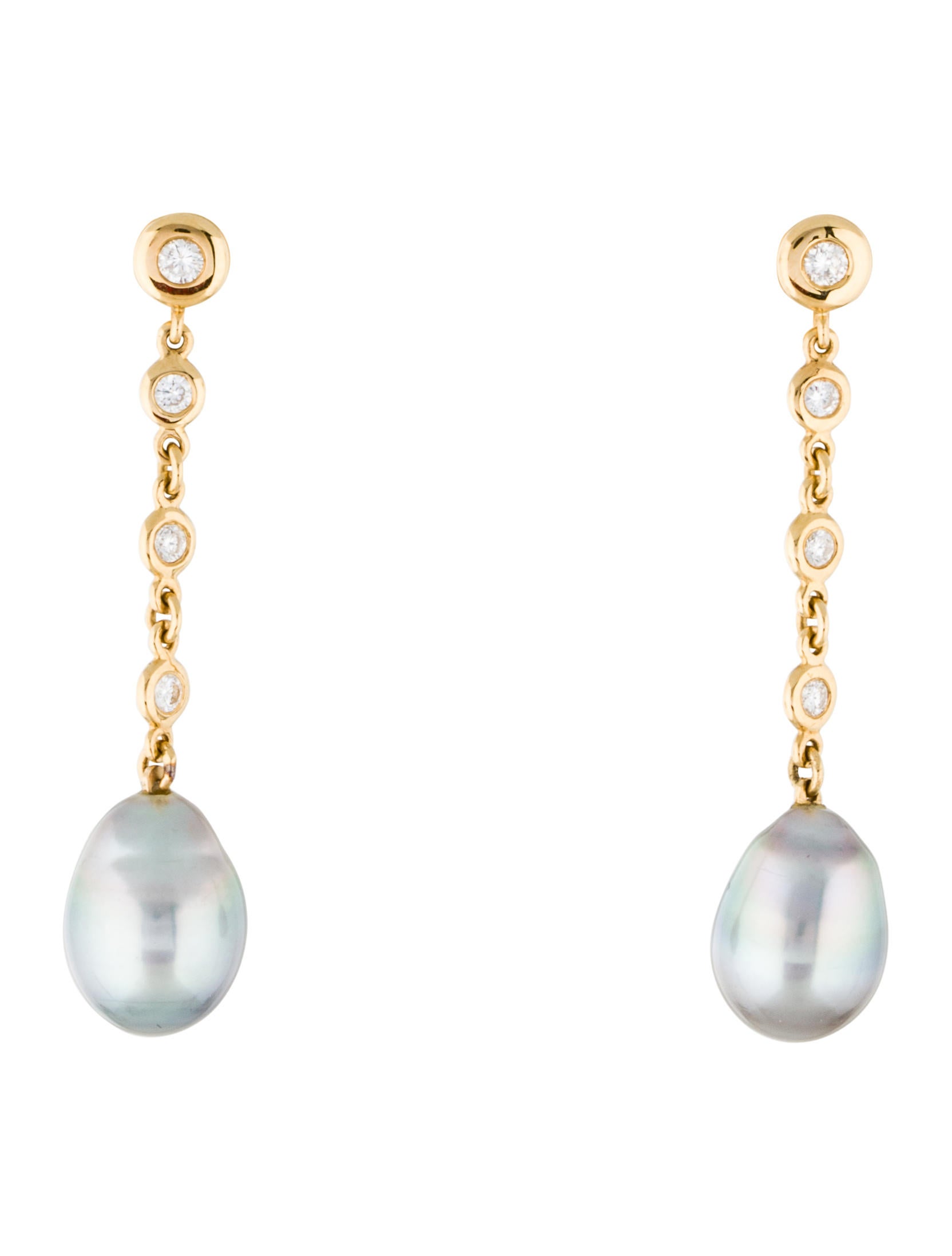 Earrings 18K Diamond & Pearl Drop Earrings