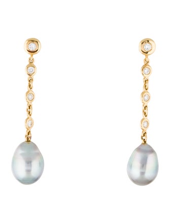 Earrings 18K Diamond & Pearl Drop Earrings