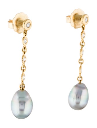 Earrings 18K Diamond & Pearl Drop Earrings