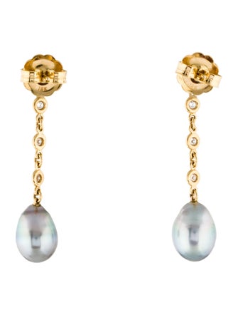 Earrings 18K Diamond & Pearl Drop Earrings