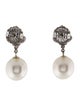 Earrings 14K Pearl & Diamond Fleur de Lis Drop Earrings