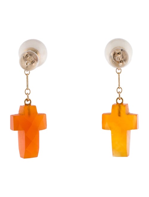 Earrings 14K Pearl & Carnelian Cross Drop Earrings