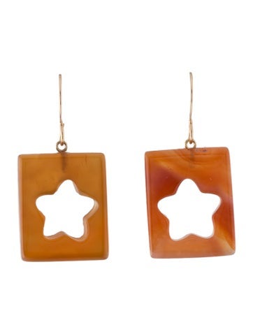 Earrings Drop 14K Carnelian & Agate Star