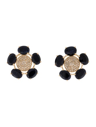 Earrings 14K 10.22ctw Sapphire & Diamond Flower Earclip Earrings