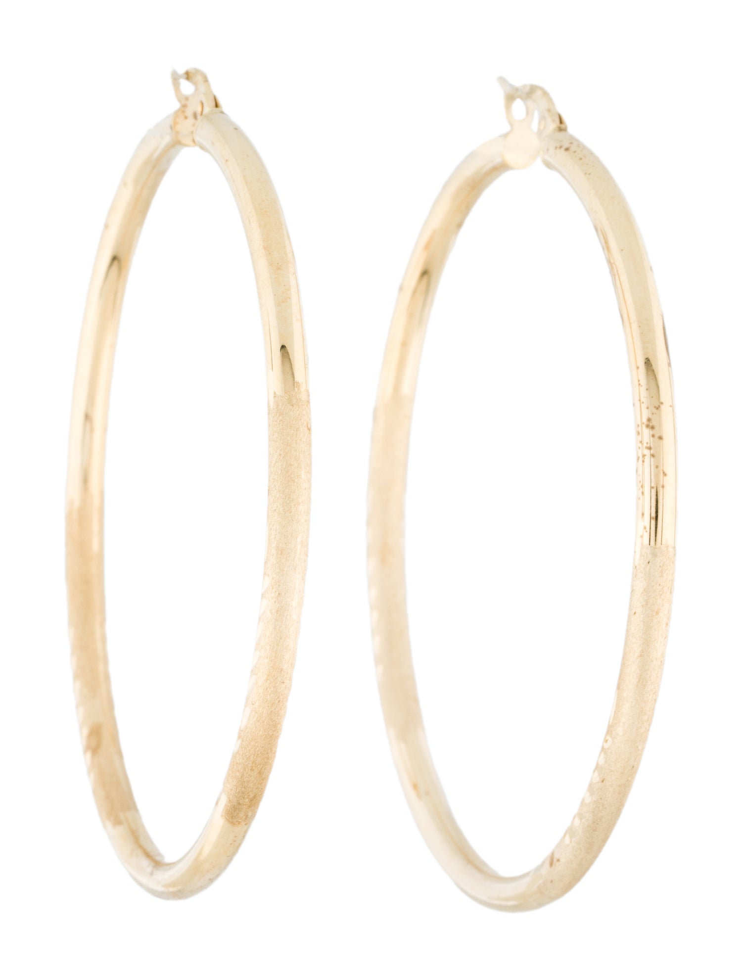 Earrings 14K Textured Round Tube Hoop Earrings
