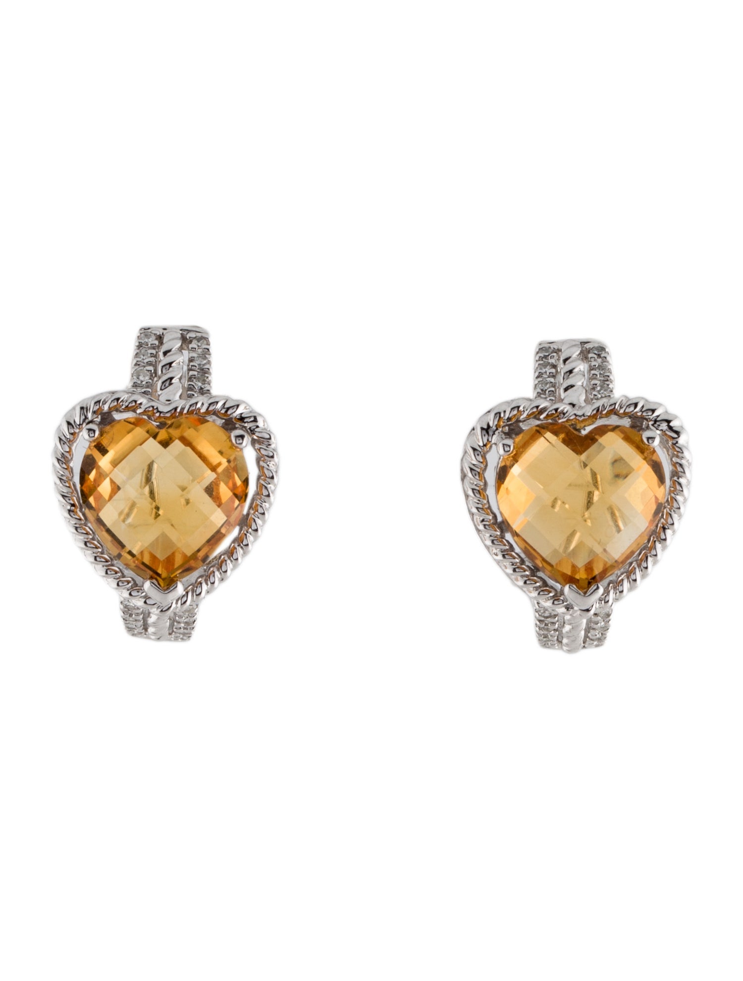 Earrings 14K Citrine & Diamond Heart Earclip Earrings
