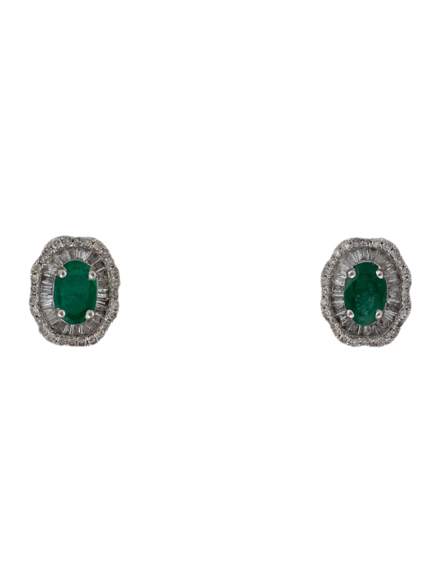 Earrings 14K Emerald & Diamond Stud Earrings