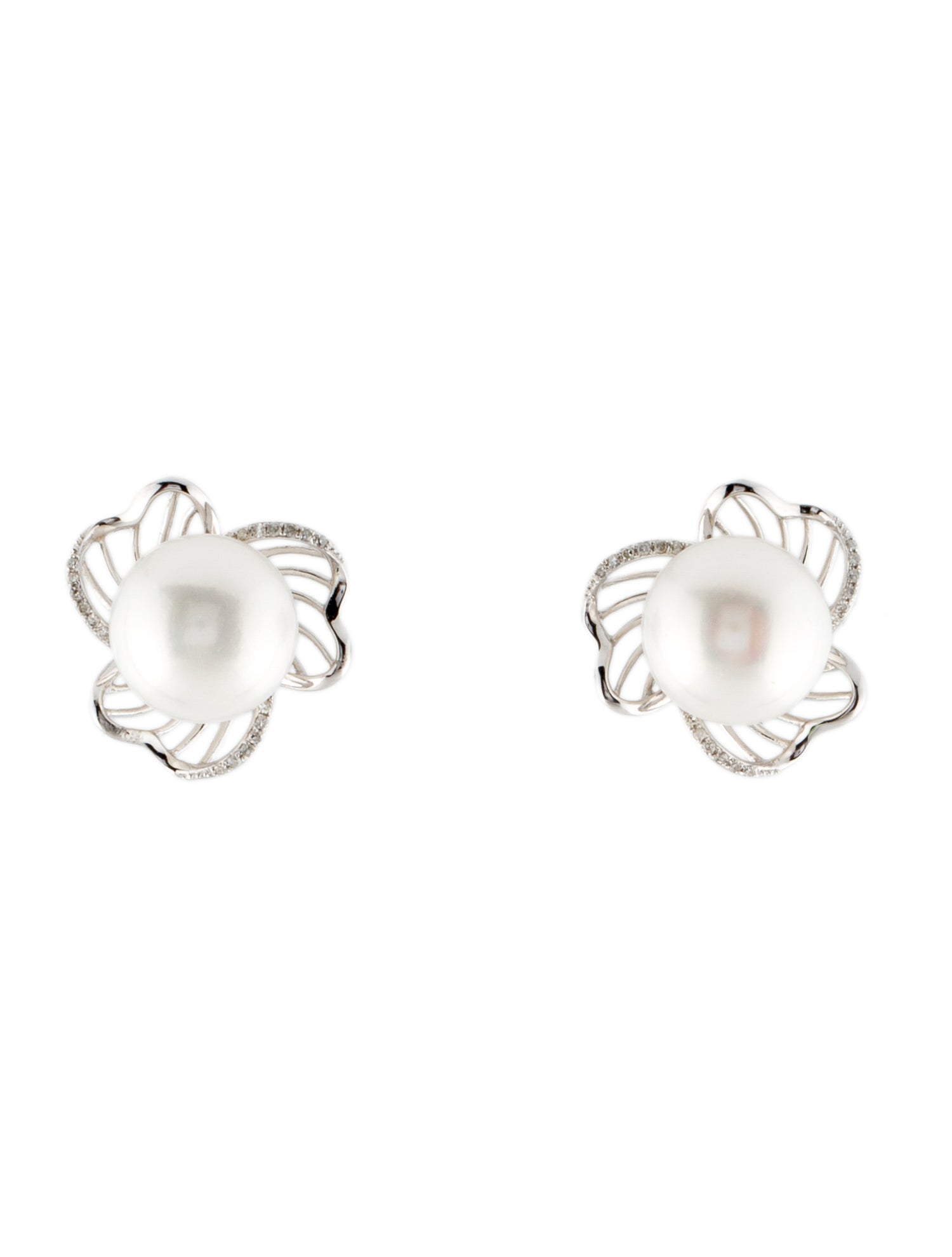 Earrings 14K Pearl & Diamond Flower Stud Earrings