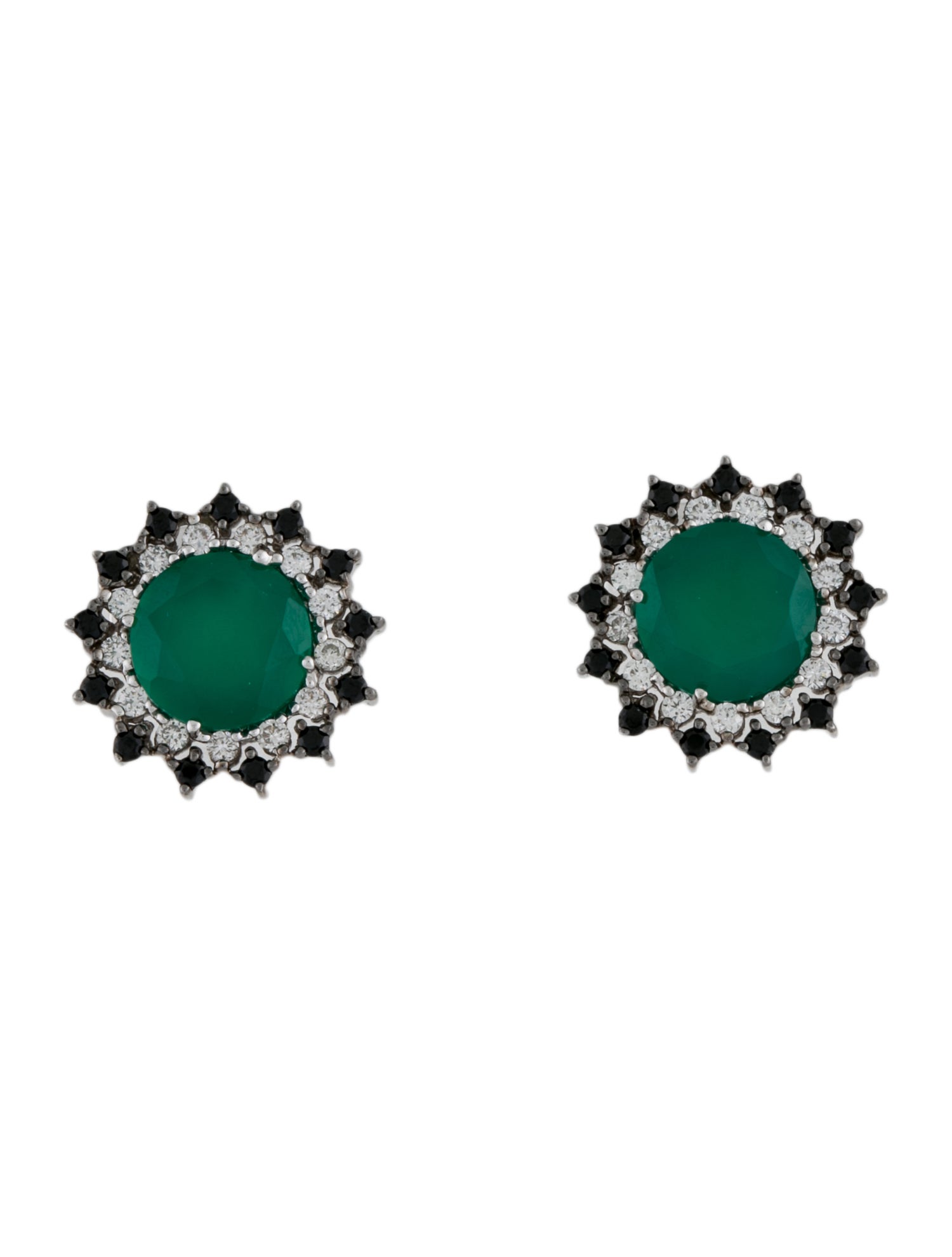 Earrings 18K Dyed Chalcedony, Diamond & Onyx Stud