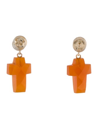 Earrings 18K Carnelian Cross Drop Earrings