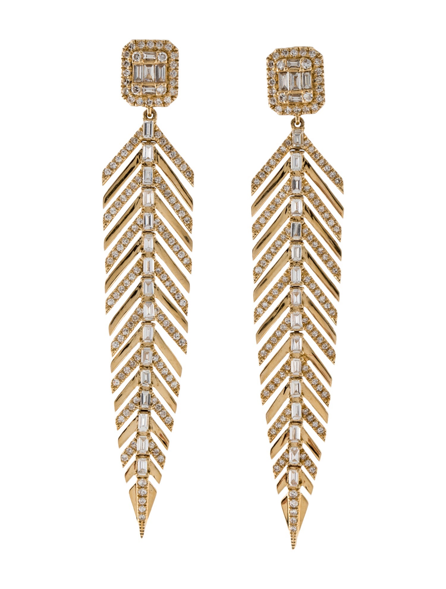 Earrings 14K Diamond Feather Dangle Drop