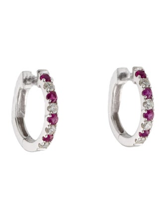 Earrings 14K Ruby & Diamond Huggie