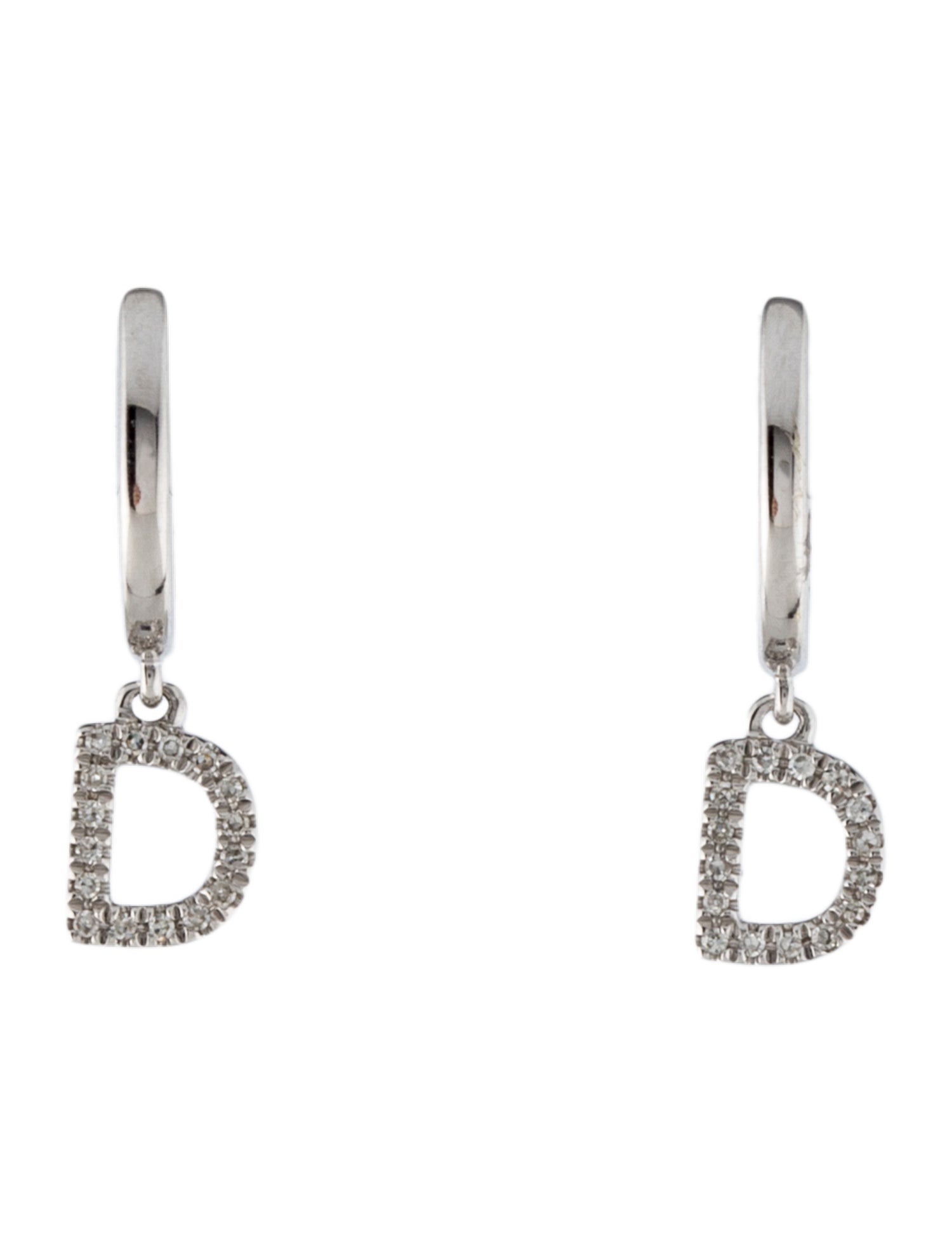 Earrings 14K Diamond Huggie 'D' Charm Drop