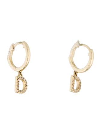 Earrings 14K Diamond 'D' Huggie Drop Earrings