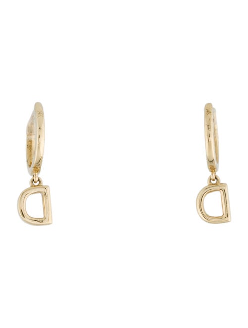 Earrings 14K Diamond 'D' Huggie Drop Earrings